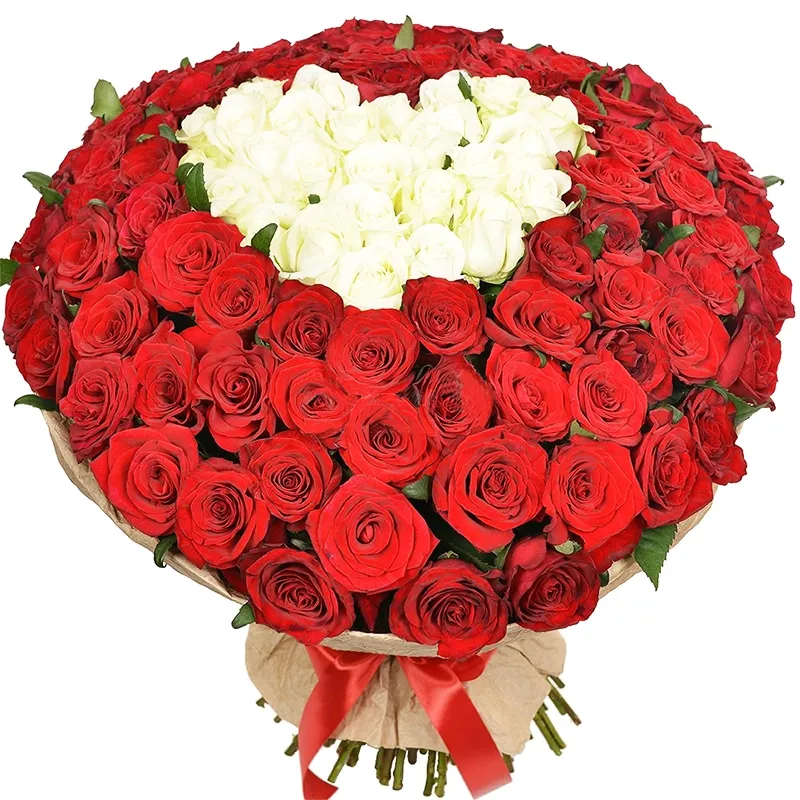 Букет из 101 розы микс красно-белый